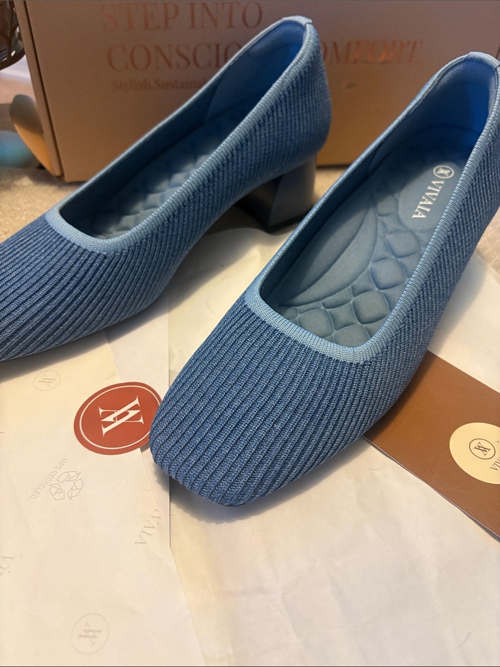 VIVAIA Melody pro denim blue Knit Block Heel Pumps